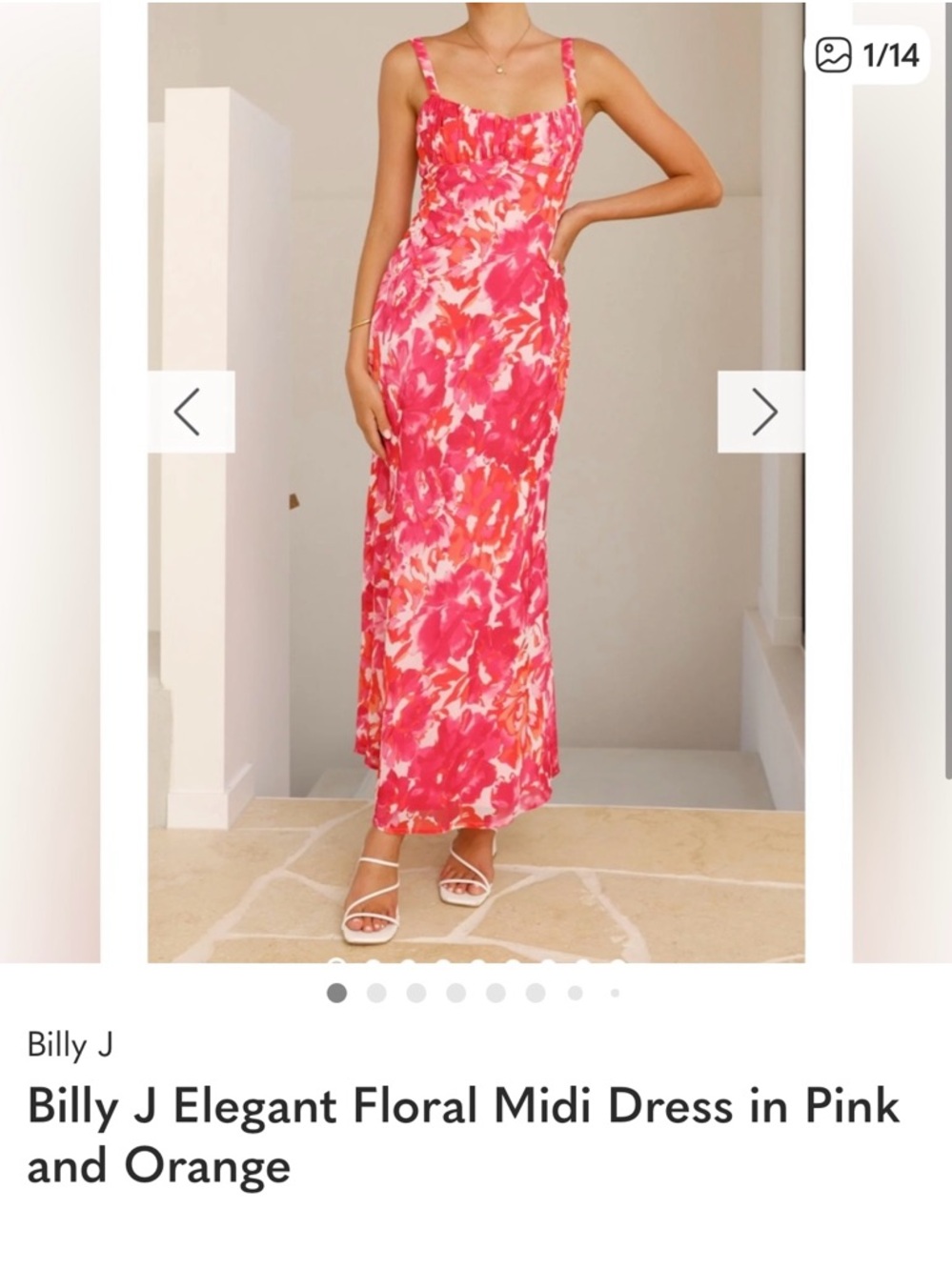 Billy J Floral Midi Dress in Pink & Orange